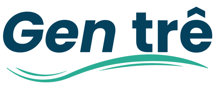 logo da gentre, com o texto em azul escuro e traços em onda embaixo, na cor verde